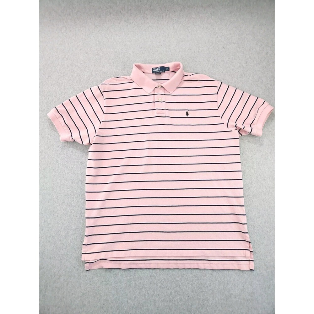 Polo Ralph‎ Lauren Mens XXL Pink Polo Shirt Striped Preppy Casual PONY Logo